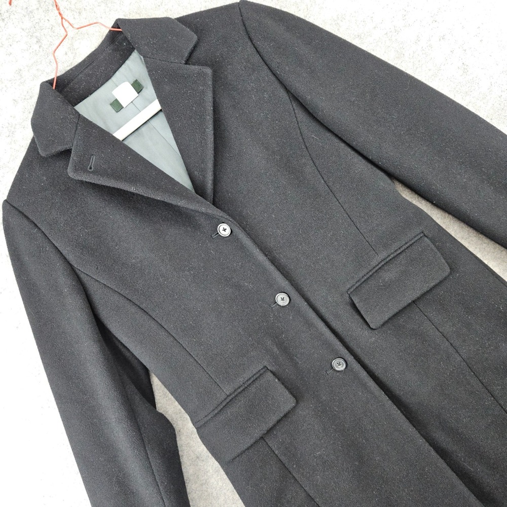 J Crew Overcoat Women's 4 Black Wool/Cashmere Blend 3-Button Long Jacket Trench